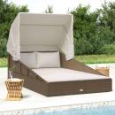 Sonnenliege mit Faltdach Braun 200x114x128 cm Poly Rattan