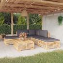 6-tlg. Garten-Lounge-Set mit Kissen Massivholz Teak