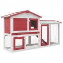 Großer Kaninchenstall Rot und Weiß 145x45x84 cm Holz