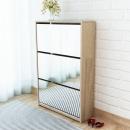 Schuhschrank mit 3 Fächern Spiegel Eiche-Optik 63x17x102,5 cm
