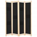 4-teiliger Raumteiler Schwarz 160 x 170 x 4 cm Stoff