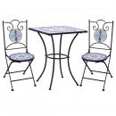 3-tlg. Bistro-Set Mosaik Keramik Blau und Weiß