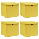 Aufbewahrungsboxen mit Deckeln 4 Stk. Gelb 32x32x32 cm Stoff