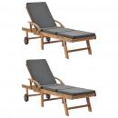 Sonnenliegen mit Auflagen 2 Stk. Massivholz Teak Dunkelgrau