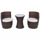 3-tlg. Bistro-Set mit Auflagen Poly Rattan Braun