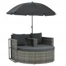 Gartenbett mit Sonnenschirm Grau Poly Rattan