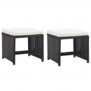 Gartenhocker 2 Stk. mit Sitzkissen Poly Rattan Schwarz