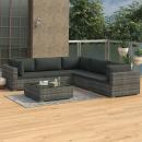 6-tlg. Garten-Lounge-Set mit Auflagen Poly Rattan Grau