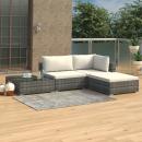 4-tlg. Garten-Lounge-Set mit Auflagen Poly Rattan Grau