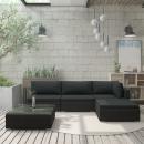 5-tlg. Garten-Lounge-Set mit Auflagen Poly Rattan Schwarz