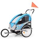 2-in-1 Fahrradanhänger und Kinderwagen Blau und Grau