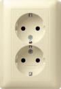 Gira 0780 01 SCHUKO-Doppelsteckdose 16 A 250 V~ mit angeformtem Abdeckrahmen Standard 55, System 55, Cremeweiß