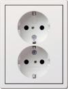 Gira 0783112 SCHUKO-Doppelsteckdose 16 A 250 V~ mit integriertem erhöhten Berührungsschutz (Shutter) und Symbol , komplett mit Abdeckrahmen, Flächenschalter, Reinweiß glänzend