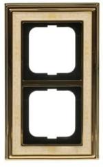 Busch-Jaeger 1722-836 Abdeckrahmen, Busch-dynasty®, 2-fach Rahmen, Messing Poliert Dekor Elfenbeinweiß (2CKA001754A4644)