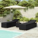 3-tlg. Garten-Sonnenliegen mit Teetisch Poly Rattan Schwarz