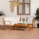 4-tlg. Garten-Lounge-Set mit Auflagen Creme Massivholz Akazie