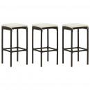 Barhocker mit Kissen 3 Stk. Braun Poly Rattan