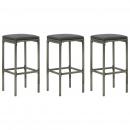 Barhocker mit Kissen 3 Stk. Grau Poly Rattan