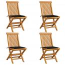 Gartenstühle mit Schwarzen Kissen 4 Stk. Teak Massivholz 