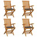 Gartenstühle mit Anthrazit Kissen 4 Stk. Massivholz Teak