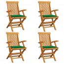 Gartenstühle mit Grünen Kissen 4 Stk. Massivholz Teak