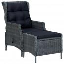 Verstellbarer Gartensessel mit Fußhocker Poly Rattan Dunkelgrau