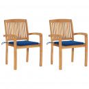 Gartenstühle 2 Stk. mit Blauen Kissen Massivholz Teak