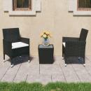 3-tlg. Bistro-Set Poly Rattan und Hartglas Schwarz 