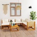 8-tlg. Garten-Lounge-Set mit Auflagen Creme Massivholz Akazie