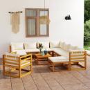 12-tlg. Garten-Lounge-Set mit Auflagen Creme Massivholz Akazie