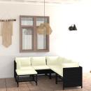 6-tlg. Garten-Lounge-Set mit Kissen Poly Rattan Schwarz