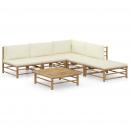 6-tlg. Garten-Lounge-Set mit Cremeweißen Kissen Bambus