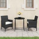 3-tlg. Bistro-Set Poly Rattan und Hartglas Schwarz
