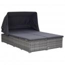 2-Personen-Sonnenliege mit Auflage Poly Rattan Grau