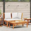 3-tlg. Garten-Lounge-Set mit Creme Kissen Akazie Massivholz