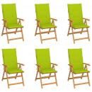 Gartenstühle 6 Stk. mit Hellgrünen Kissen Massivholz Teak