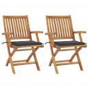 Gartenstühle 2 Stk. mit Anthrazit Kissen Massivholz Teak