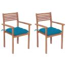 Gartenstühle 2 Stk. mit Hellblauen Kissen Massivholz Teak