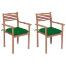 Gartenstühle 2 Stk. mit Grünen Kissen Massivholz Teak
