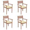 Gartenstühle 4 Stk. mit Cremeweißen Kissen Massivholz Teak
