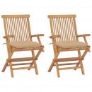 Gartenstühle mit Beigen Kissen 2 Stk. Massivholz Teak