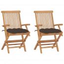 Gartenstühle mit Taupe Kissen 2 Stk. Massivholz Teak