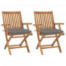Gartenstühle 2 Stk. mit Grauen Kissen Massivholz Teak