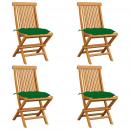 Gartenstühle mit Grünen Kissen 4 Stk. Massivholz Teak 