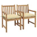 Gartenstühle 2 Stk. mit Cremeweißen Kissen Massivholz Teak