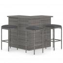 4-tlg. Gartenbar-Set mit Kissen Poly Rattan Grau