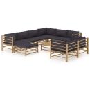 10-tlg. Garten-Lounge-Set mit Dunkelgrauen Kissen Bambus
