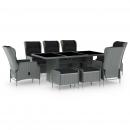 9-tlg. Garten-Essgruppe mit Auflagen Poly Rattan Hellgrau