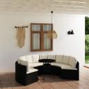 7-tlg. Garten-Sofagarnitur mit Auflagen Poly Rattan Schwarz