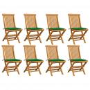 Gartenstühle mit Grünen Kissen 8 Stk. Massivholz Teak